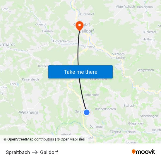 Spraitbach to Gaildorf map