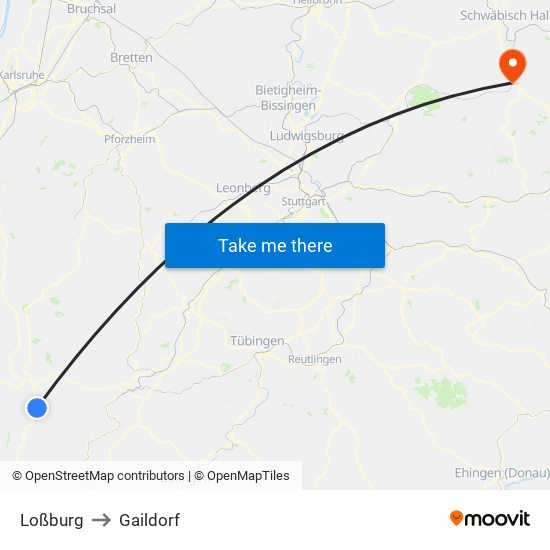 Loßburg to Gaildorf map