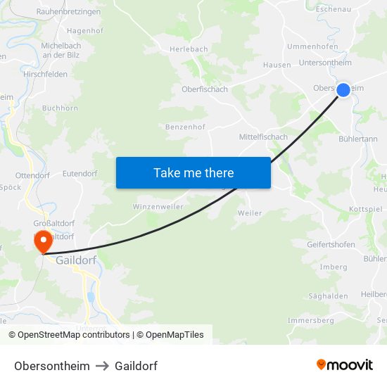 Obersontheim to Gaildorf map