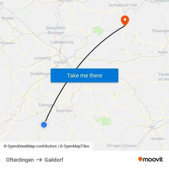 Ofterdingen to Gaildorf map