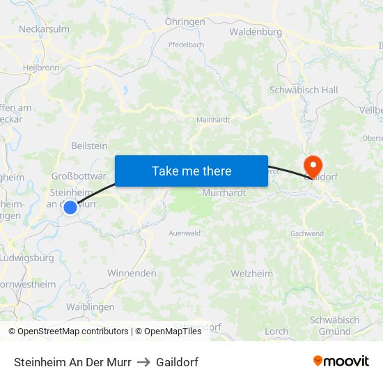 Steinheim An Der Murr to Gaildorf map