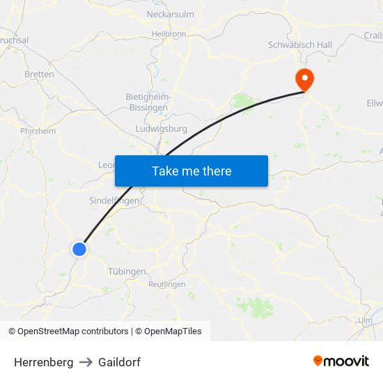 Herrenberg to Gaildorf map