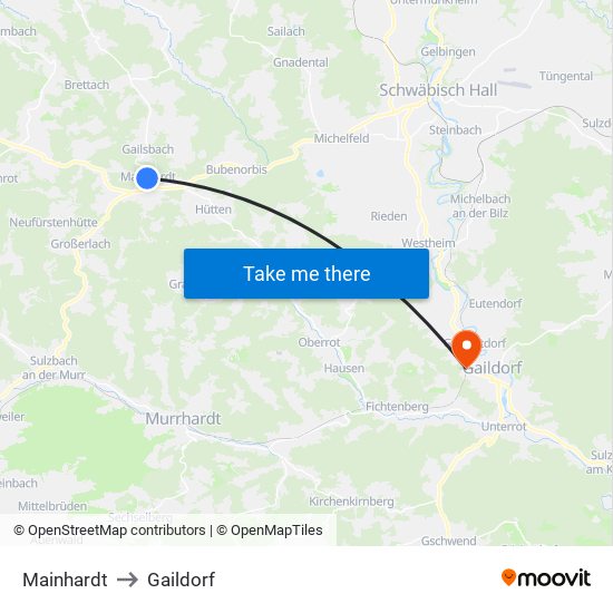 Mainhardt to Gaildorf map