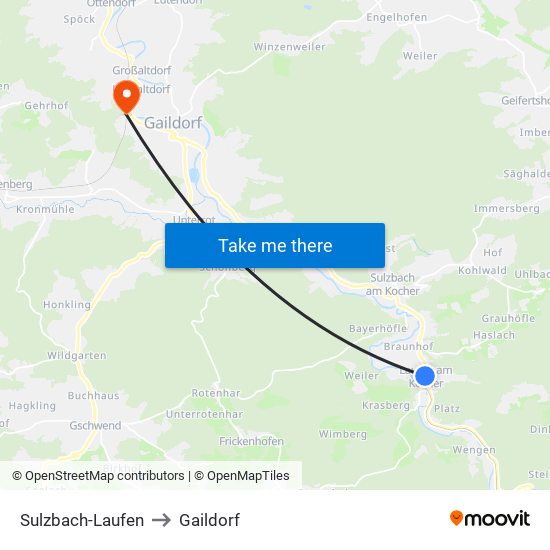 Sulzbach-Laufen to Gaildorf map