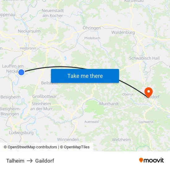 Talheim to Gaildorf map