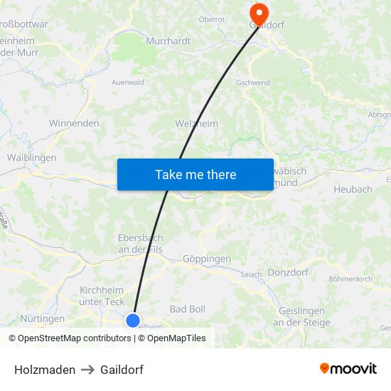Holzmaden to Gaildorf map