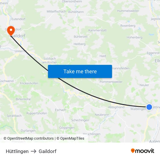 Hüttlingen to Gaildorf map