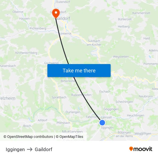 Iggingen to Gaildorf map