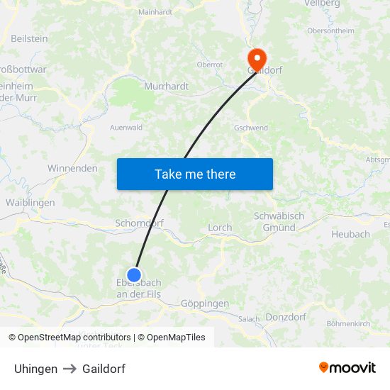Uhingen to Gaildorf map
