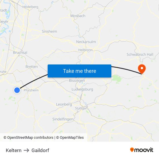 Keltern to Gaildorf map