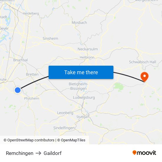 Remchingen to Gaildorf map