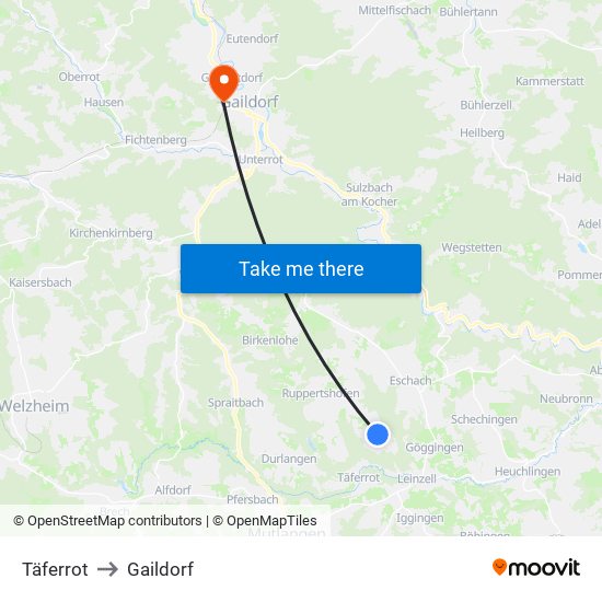 Täferrot to Gaildorf map