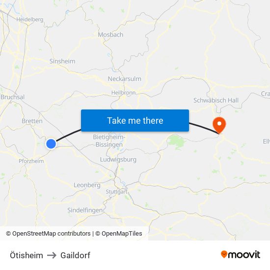 Ötisheim to Gaildorf map
