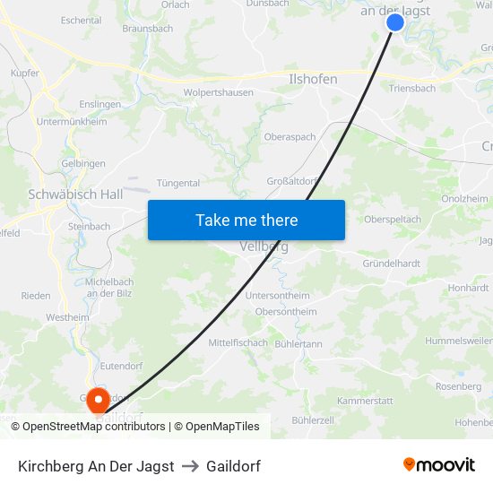 Kirchberg An Der Jagst to Gaildorf map