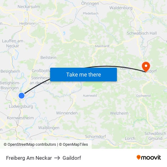 Freiberg Am Neckar to Gaildorf map