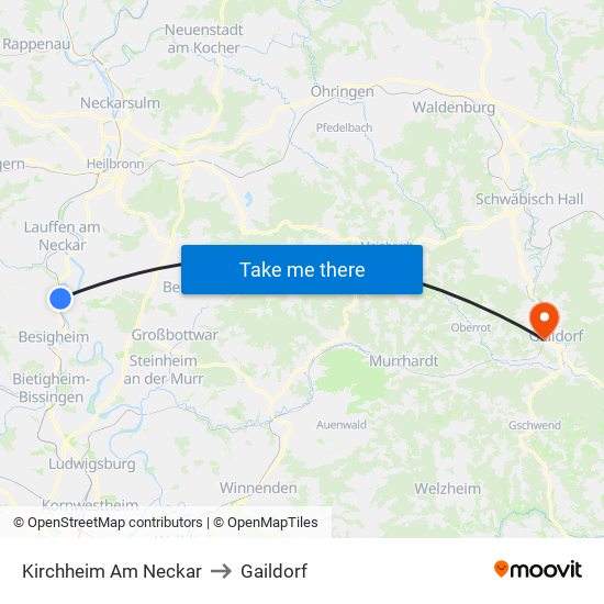 Kirchheim Am Neckar to Gaildorf map