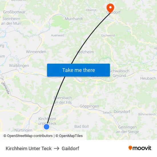 Kirchheim Unter Teck to Gaildorf map