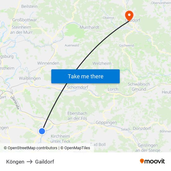 Köngen to Gaildorf map