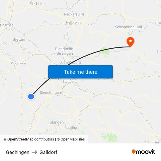 Gechingen to Gaildorf map