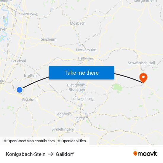 Königsbach-Stein to Gaildorf map