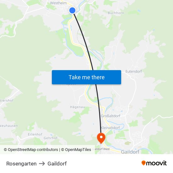 Rosengarten to Gaildorf map