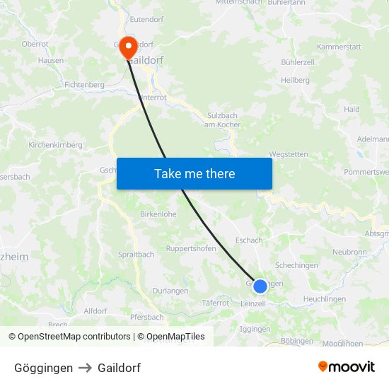 Göggingen to Gaildorf map