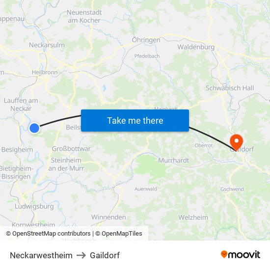 Neckarwestheim to Gaildorf map