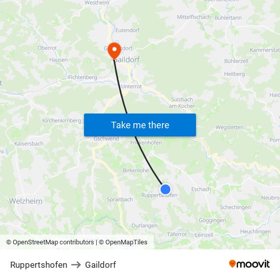 Ruppertshofen to Gaildorf map