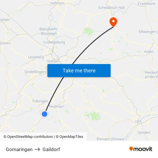 Gomaringen to Gaildorf map
