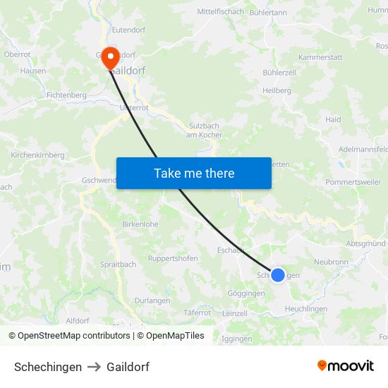 Schechingen to Gaildorf map