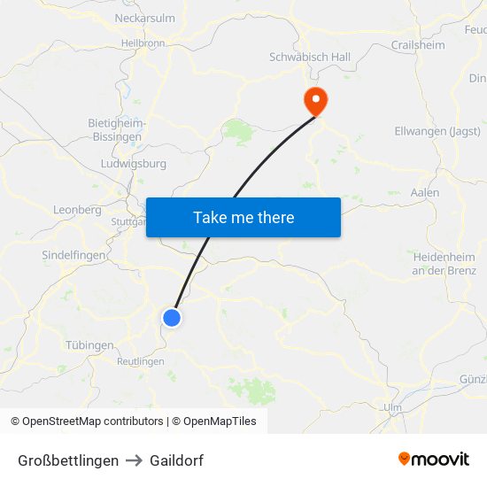 Großbettlingen to Gaildorf map