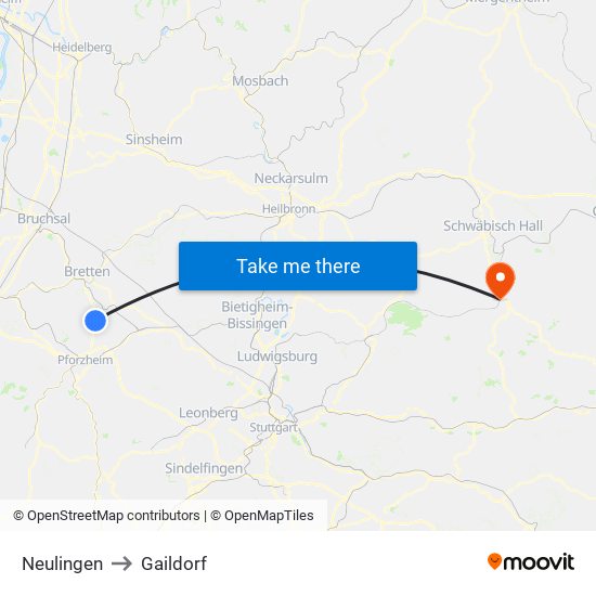 Neulingen to Gaildorf map