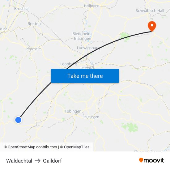 Waldachtal to Gaildorf map