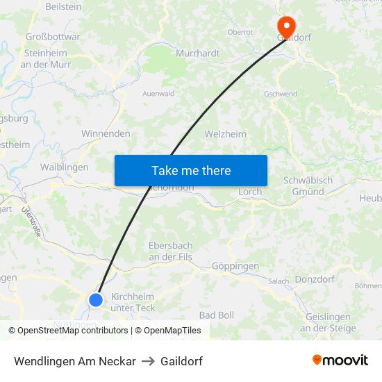Wendlingen Am Neckar to Gaildorf map