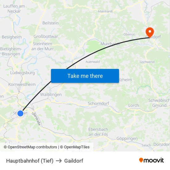 Hauptbahnhof (Tief) to Gaildorf map