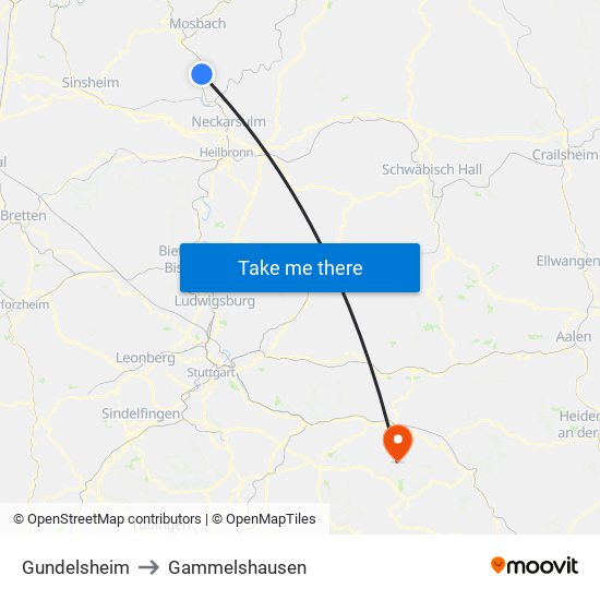 Gundelsheim to Gammelshausen map