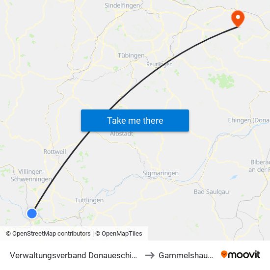 Verwaltungsverband Donaueschingen to Gammelshausen map