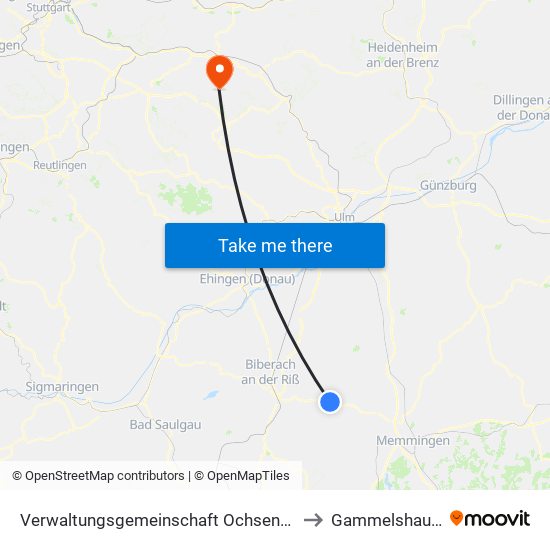 Verwaltungsgemeinschaft Ochsenhausen to Gammelshausen map