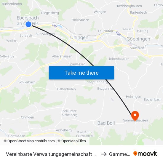 Vereinbarte Verwaltungsgemeinschaft Der Stadt Ebersbach An Der Fils to Gammelshausen map