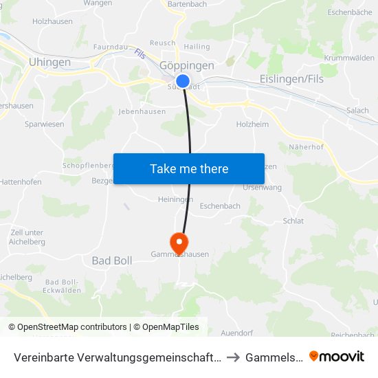 Vereinbarte Verwaltungsgemeinschaft Der Stadt Göppingen to Gammelshausen map