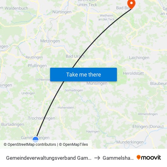 Gemeindeverwaltungsverband Gammertingen to Gammelshausen map