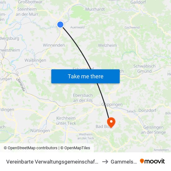 Vereinbarte Verwaltungsgemeinschaft Der Stadt Backnang to Gammelshausen map