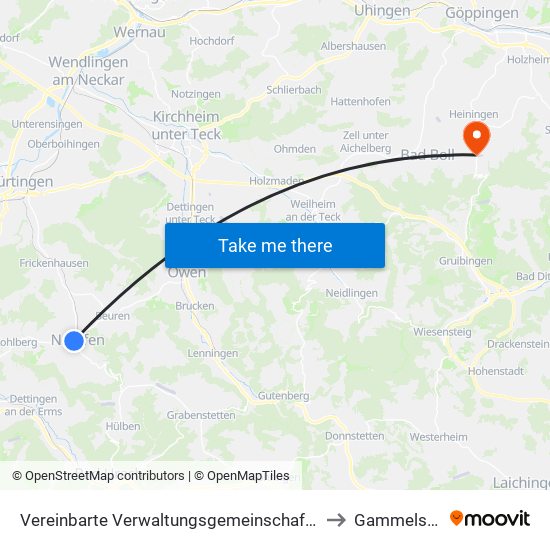 Vereinbarte Verwaltungsgemeinschaft Der Stadt Neuffen to Gammelshausen map