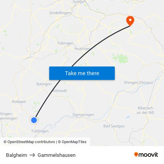 Balgheim to Gammelshausen map