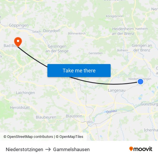 Niederstotzingen to Gammelshausen map