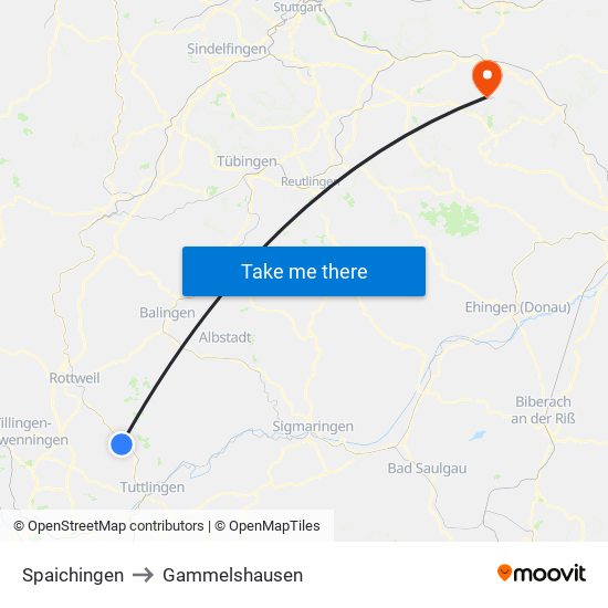 Spaichingen to Gammelshausen map