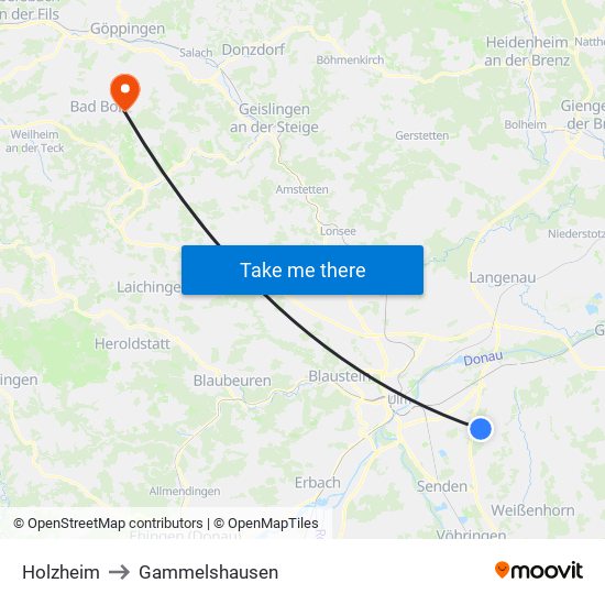 Holzheim to Gammelshausen map