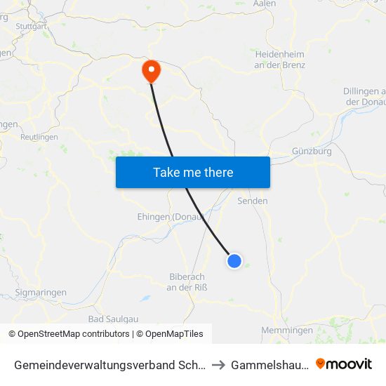 Gemeindeverwaltungsverband Schwendi to Gammelshausen map