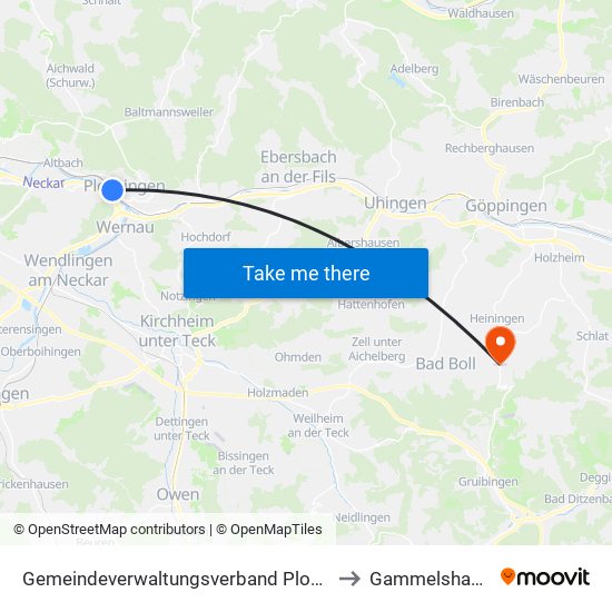 Gemeindeverwaltungsverband Plochingen to Gammelshausen map