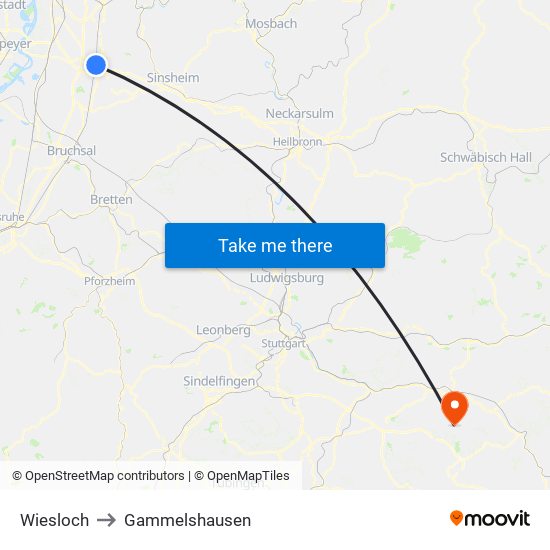 Wiesloch to Gammelshausen map